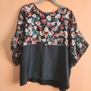 Mango Floral & Black Oversized Batwing Blouse XS